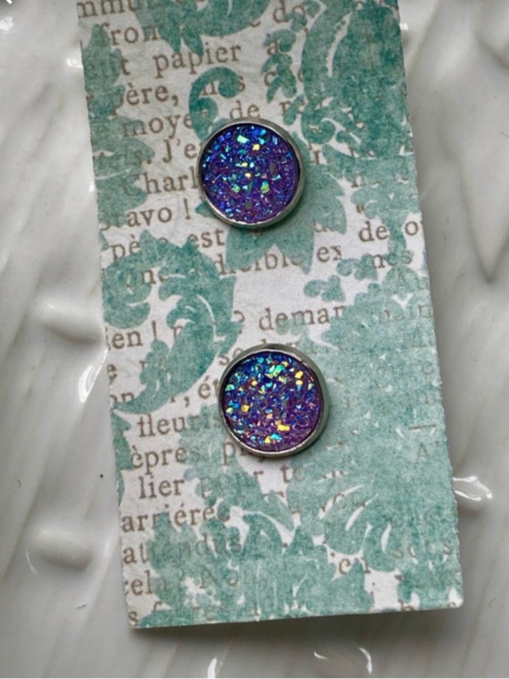 Iridescent Purple Druzy Round Stud Earrings - Women Jewelry NWOT